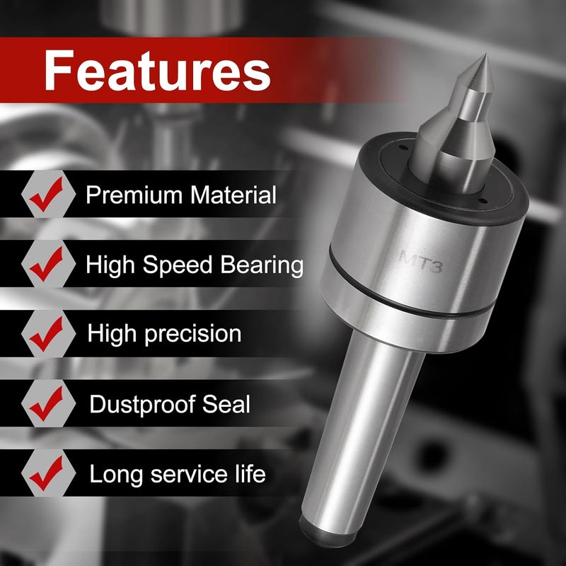 HOZLY Morse Taper Medium Duty MT3 Live Center,High Accuracy 60 Degree Triple Bearing Lathe CNC Tool for Lathe Tailstock Machine (MT3) - Image 5
